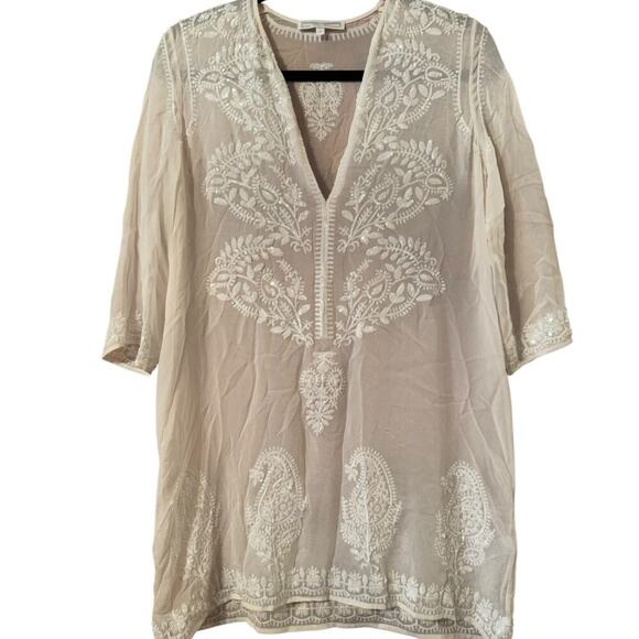 Marie France Van Damme Kurta Caftan Coverup White Silk 0/1 sequin design